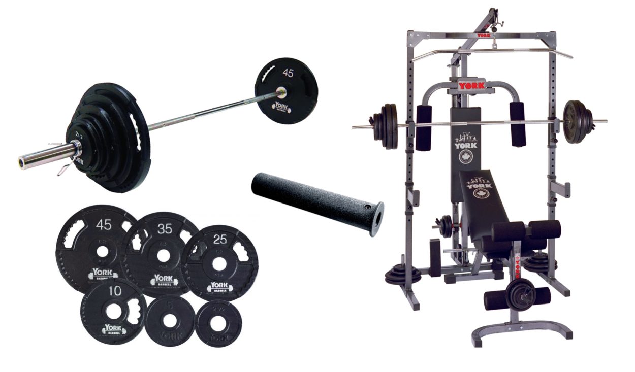 York Barbell Basic Training Power Cage With Pulley and Barbell System