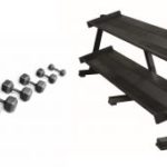 York Barbell Pro Hex Db Stock Sets With Racks 5 – 50 Lbs. In 5 Lbs Increments With (1) 69128 – Two-Tier Tray Dumbbell Rack