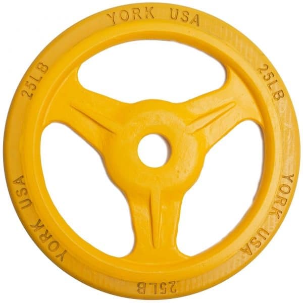 York Barbell “Bumper Grip” 25 Lb Cast Steel Composite Milled Plate – Yellow