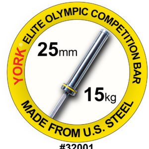 YORK Women's 15 kg "Elite" Competition Olympic Bar - 25 mm, Needle-bearing, Satin Chrome
