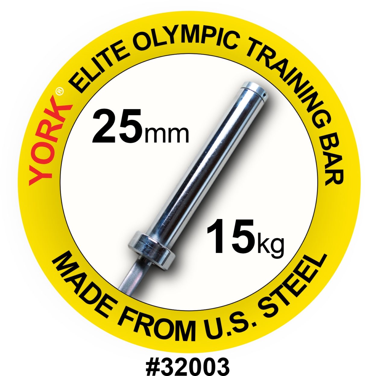 YORK Women's 15 kg YORK Olympic Training Bar - 25 mm, Satin Chrome