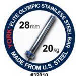 York Barbell 20 Kg Men’S Elite Stainless Steel Bar With Needle Bearing Sleeves 28Mm