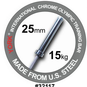 Men's 20 kg YORK Olympic Training Bar - 28 mm, Satin Chrome