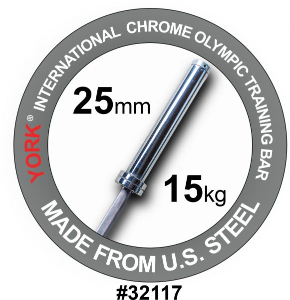 Men's 20 kg YORK Olympic Training Bar - 28 mm, Satin Chrome